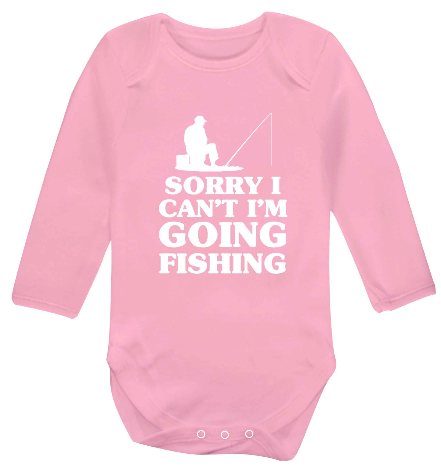 Sorry I can't I'm going fishing Baby Vest long sleeved pale pink 6-12 months