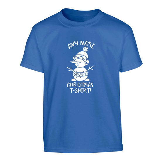 Personalised Christmas T-Shirt any name Children's blue Tshirt 12-13 Years