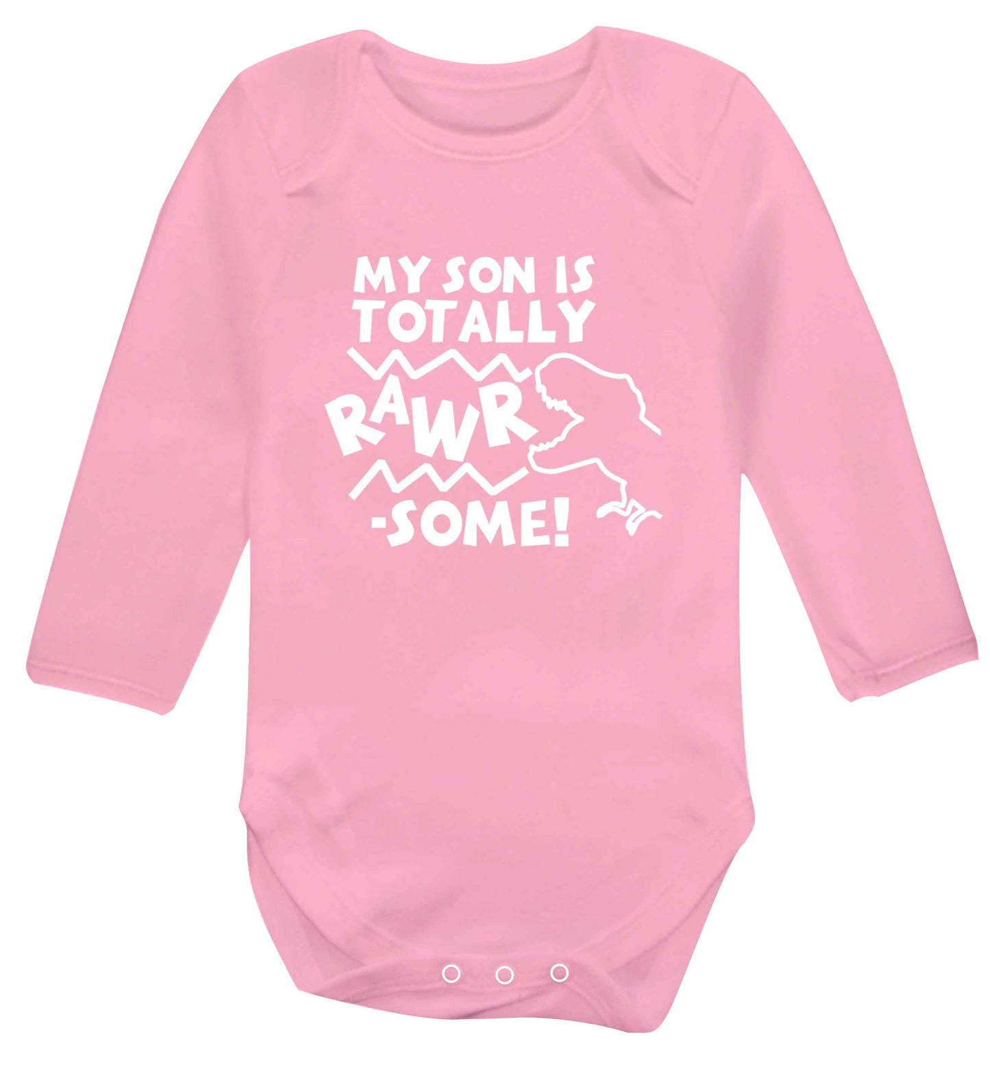 My son is totally rawrsome baby vest long sleeved pale pink 6-12 months