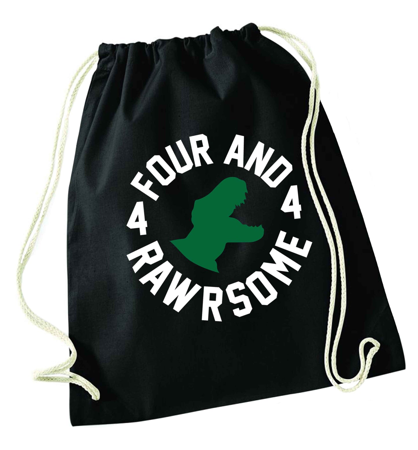 Four and rawrsome black drawstring bag