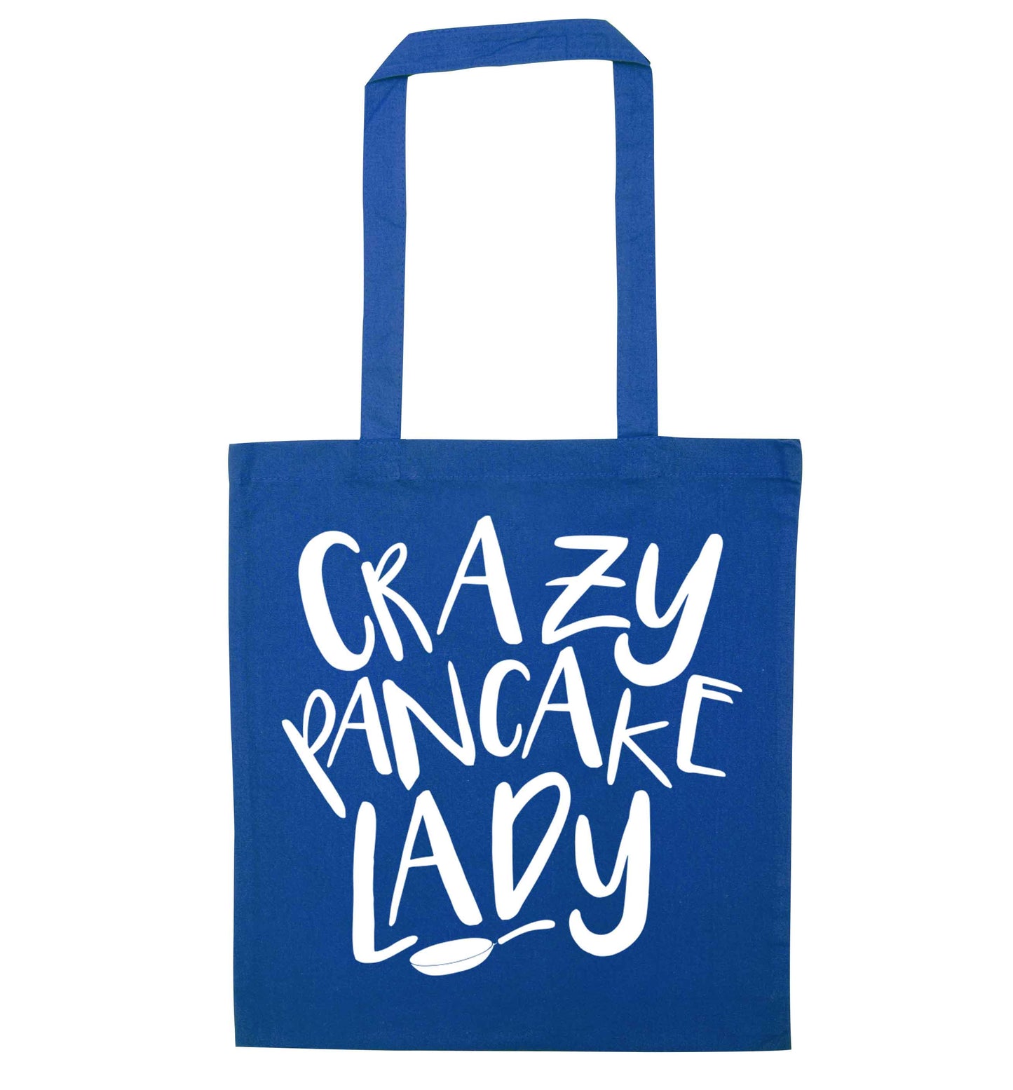 Crazy pancake lady blue tote bag