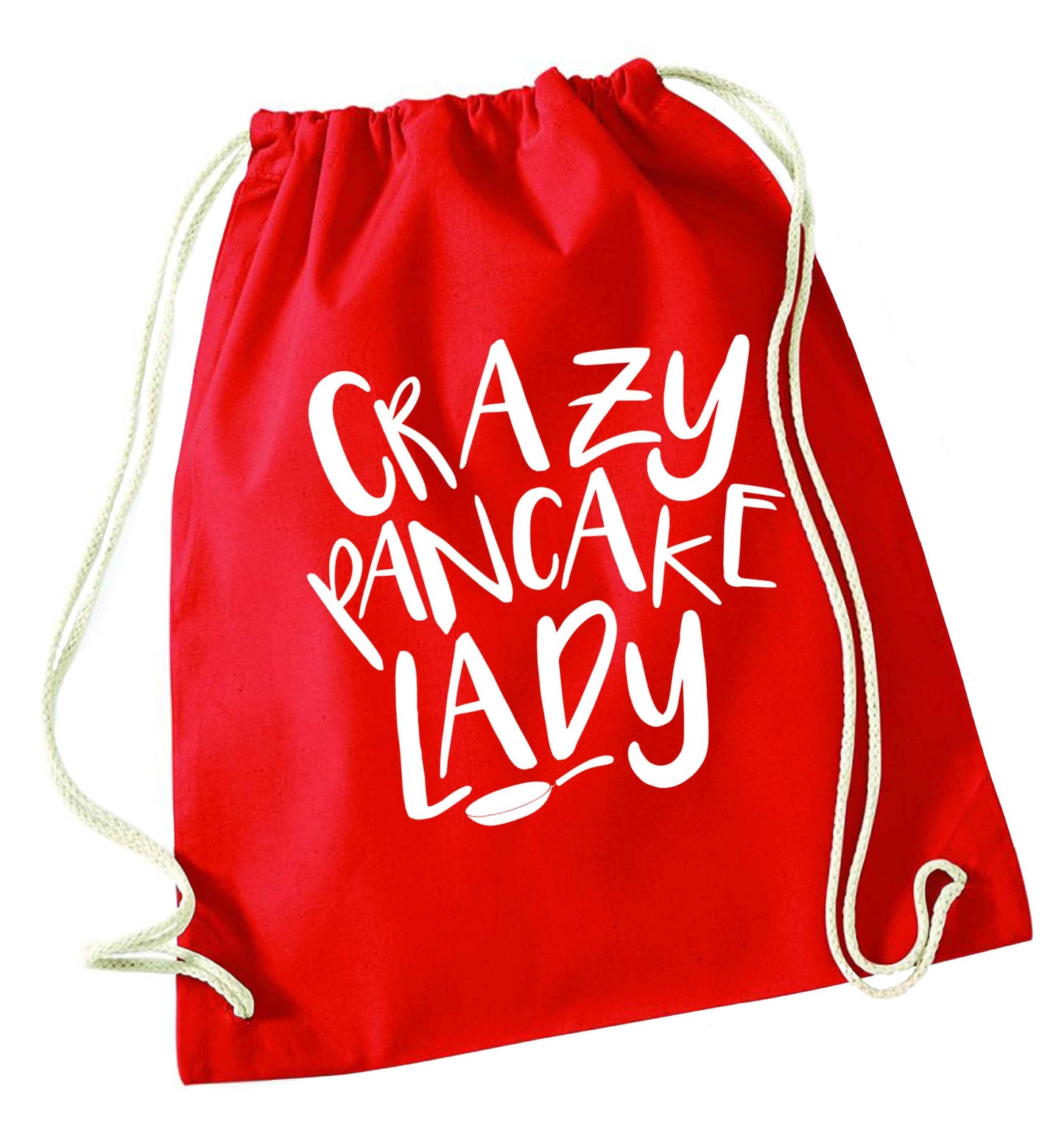 Crazy pancake lady red drawstring bag
