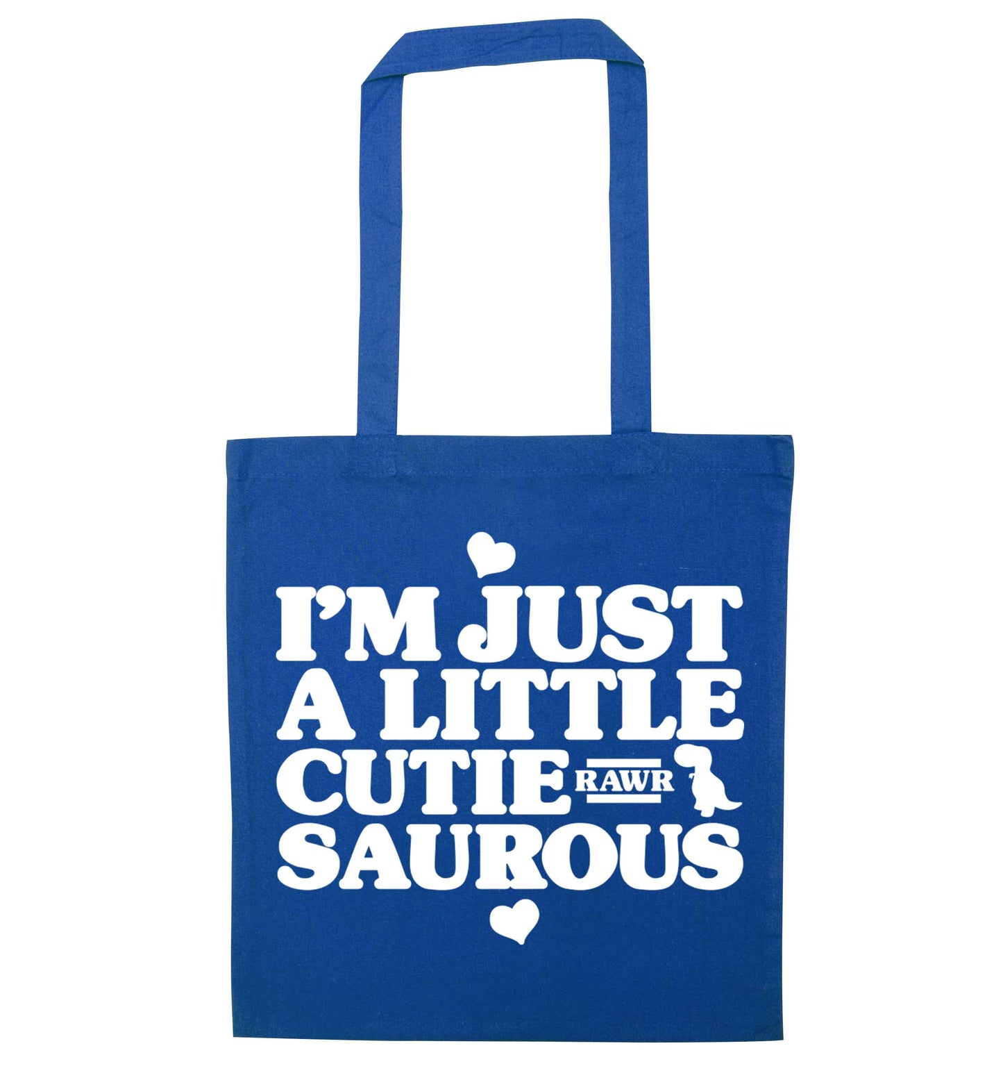I'm just a little cutiesaurous blue tote bag