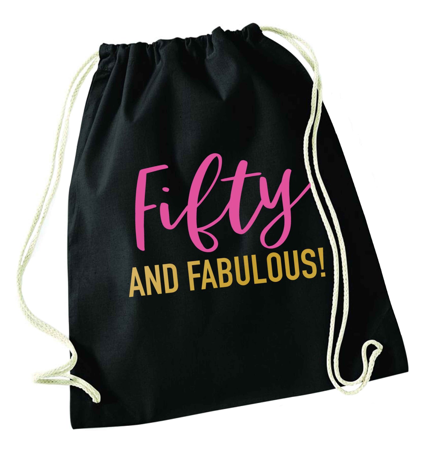 Fifty and fabulous black drawstring bag
