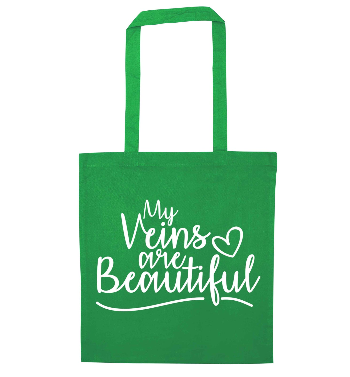 My Veins are Beautiful green tote bag