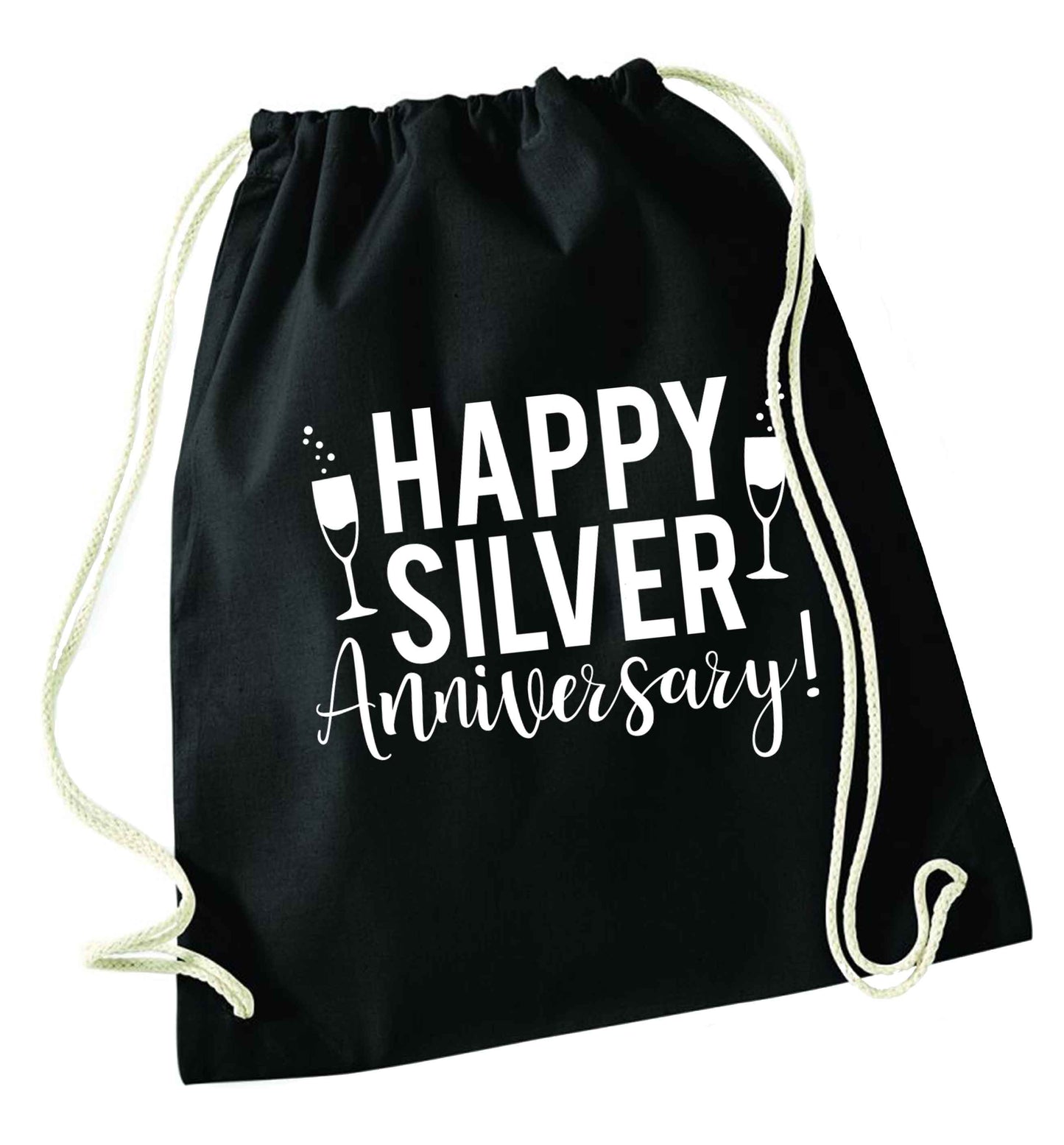 Happy silver anniversary! black drawstring bag