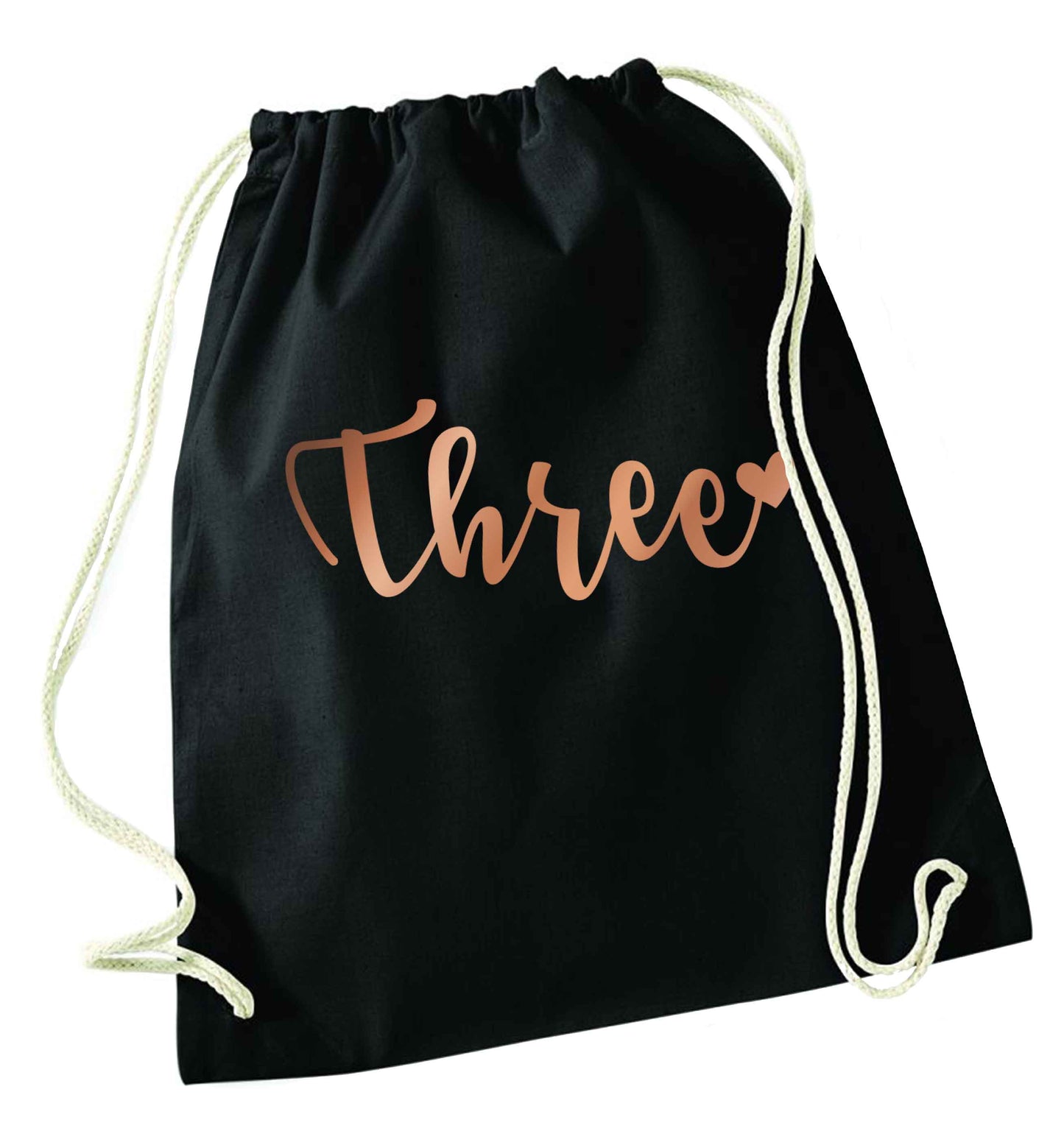 Three rose gold black drawstring bag