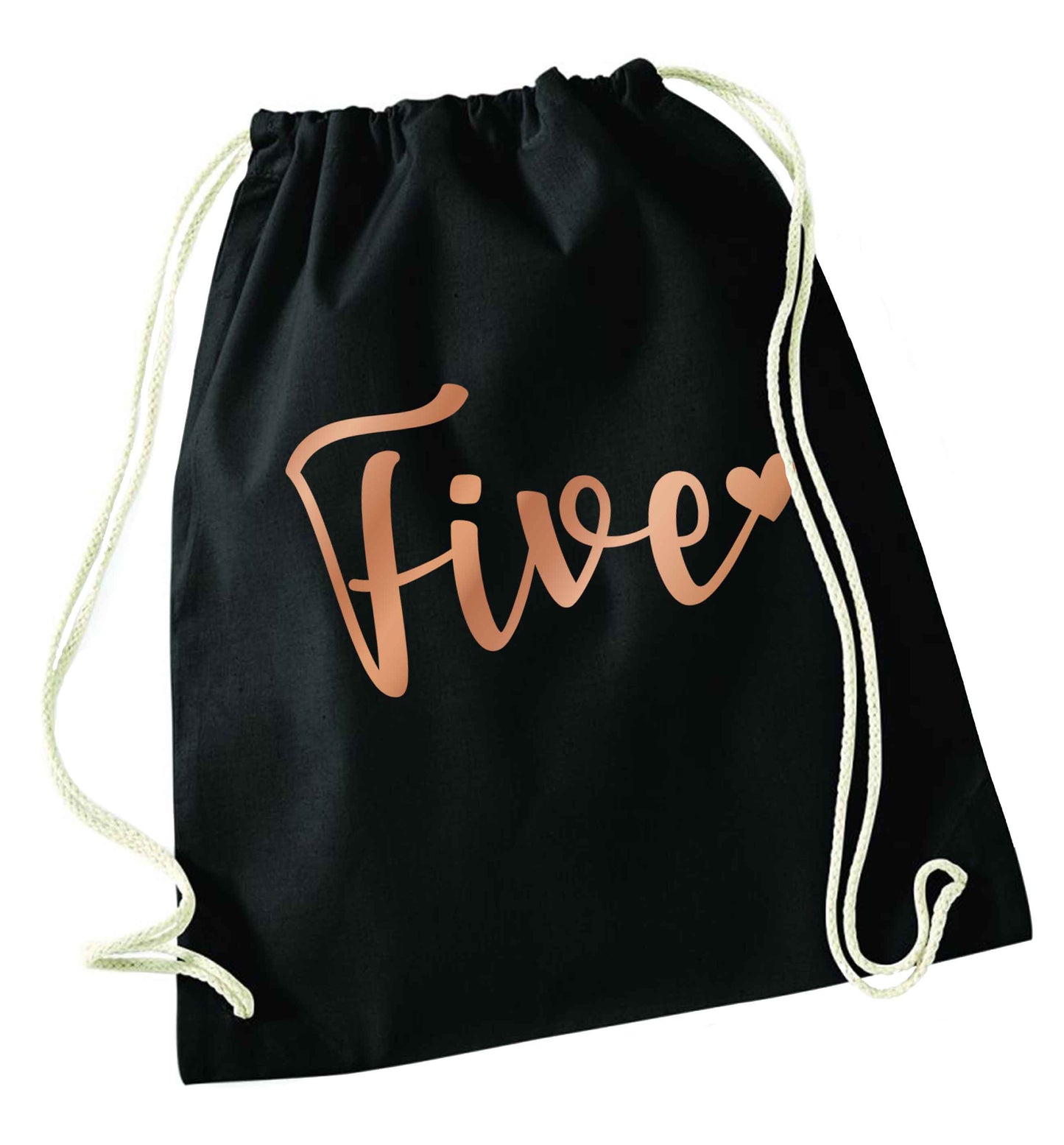 Five rose gold black drawstring bag