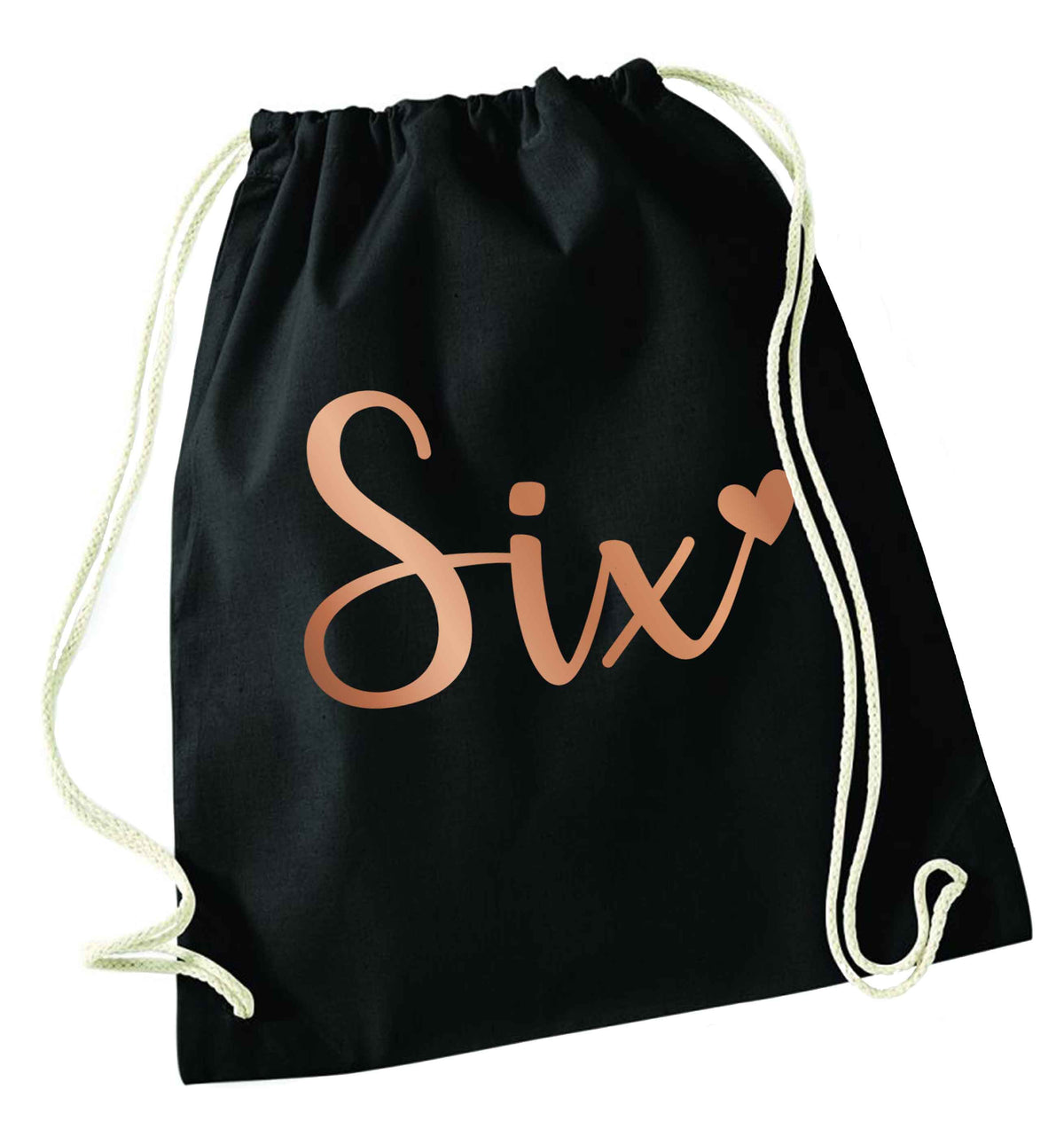 Six rose gold black drawstring bag