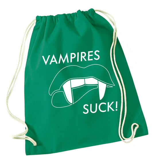 Vampires suck green drawstring bag