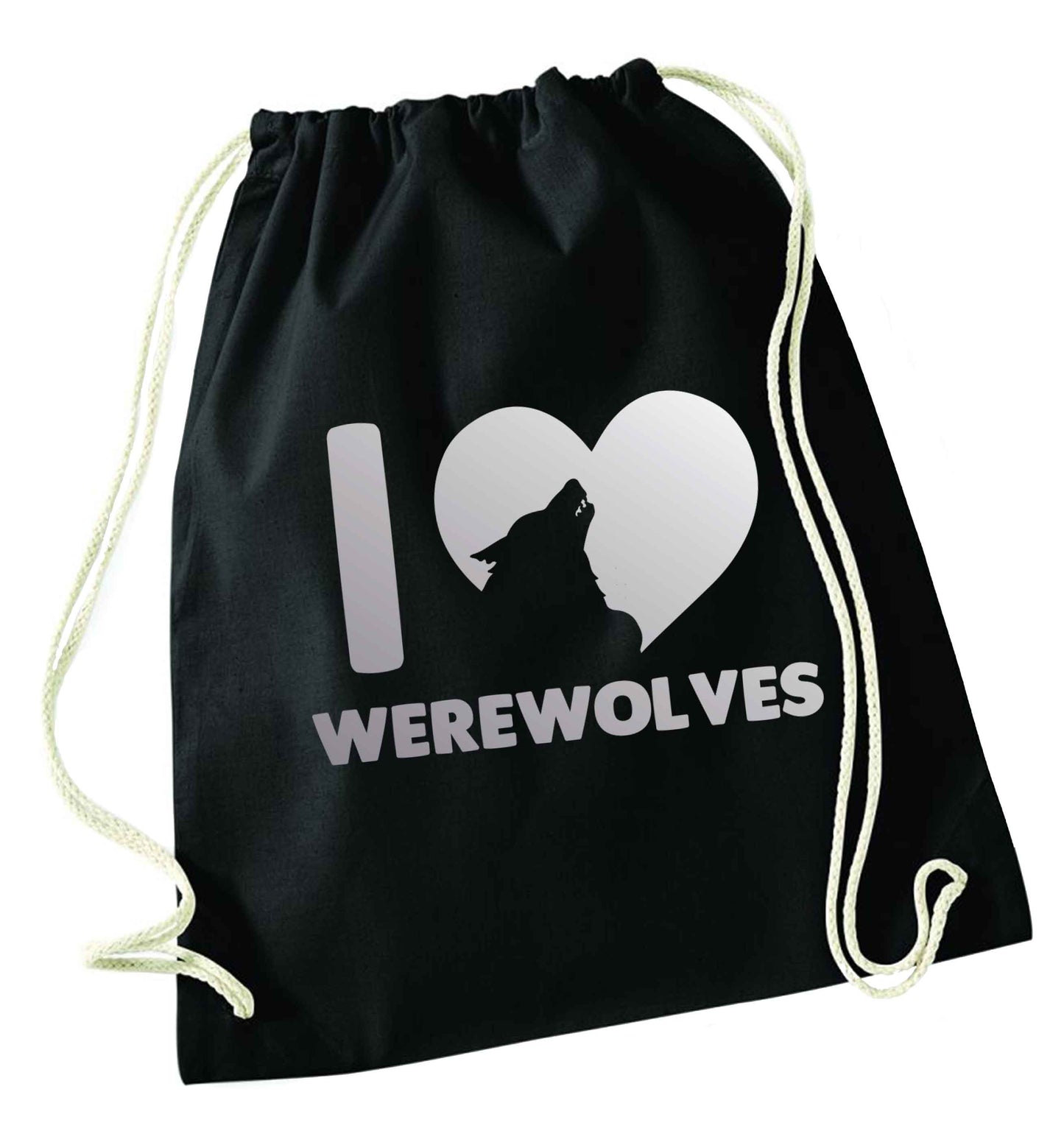 I love werewolves black drawstring bag