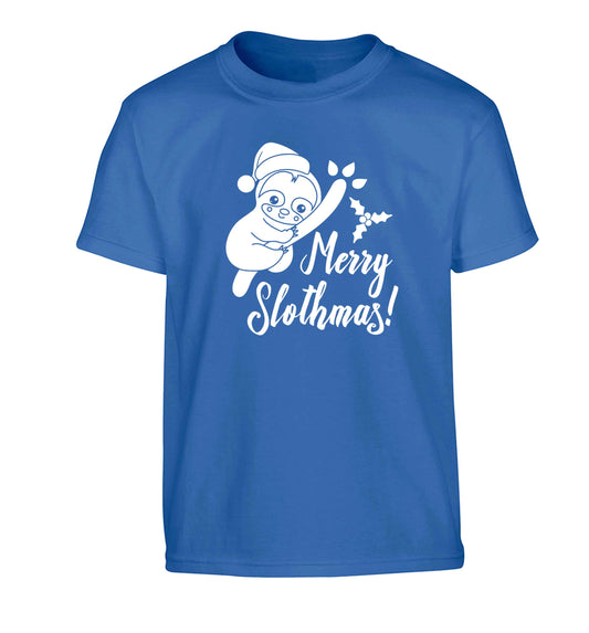 Merry Slothmas Children's blue Tshirt 12-13 Years