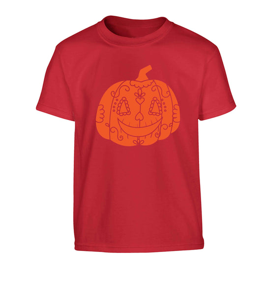 Pumpkin sugar skull Children's red Tshirt 12-13 Years