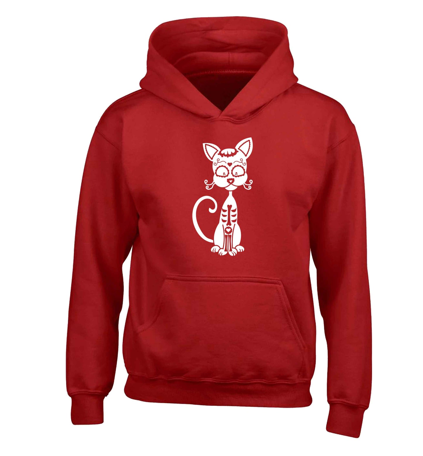 Cat sugar skull children's red hoodie 12-13 Years