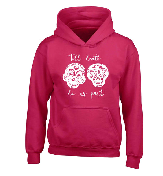 Till death do us part sugar skulls children's pink hoodie 12-13 Years