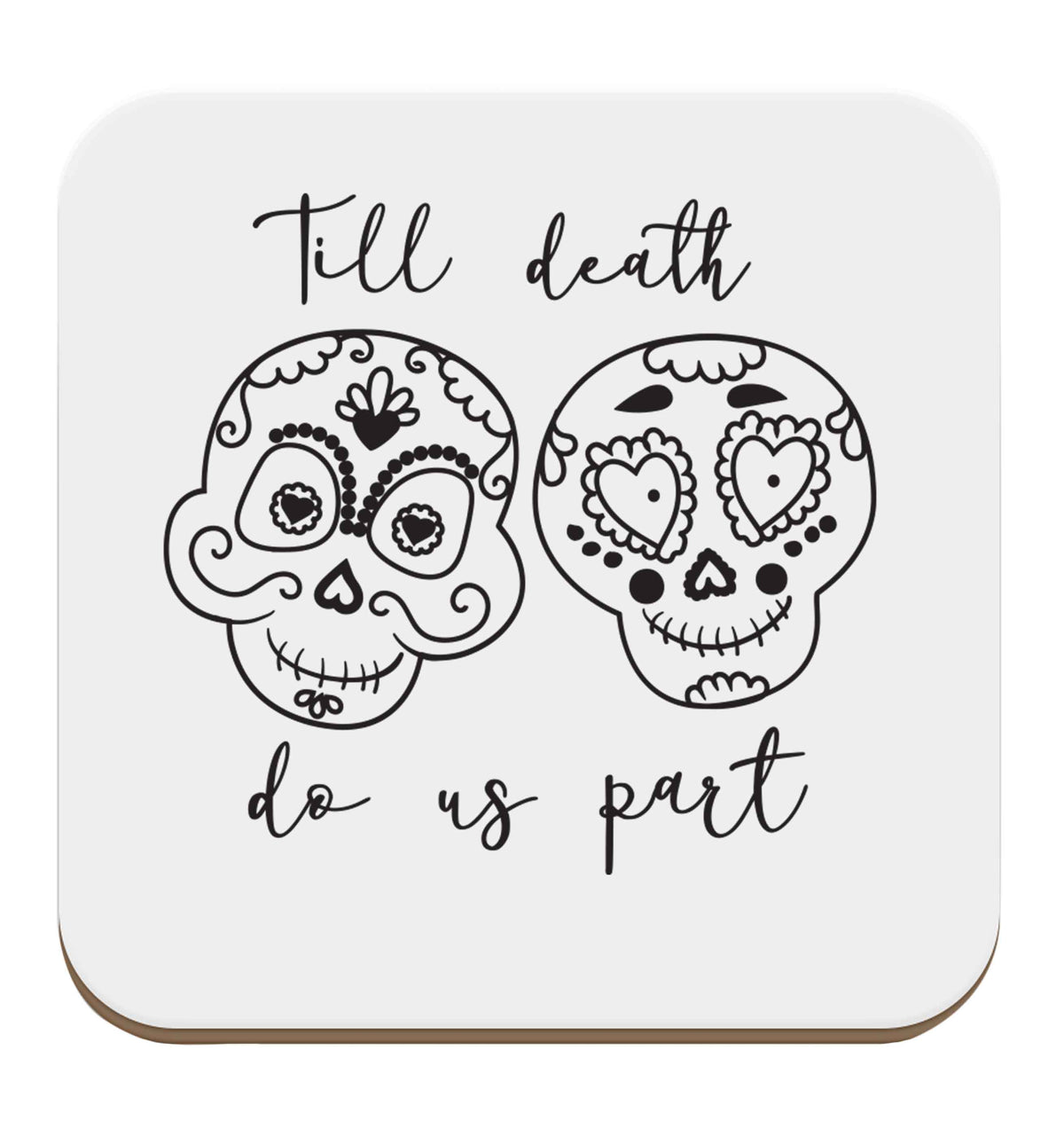 Till death do us part sugar skulls set of four coasters