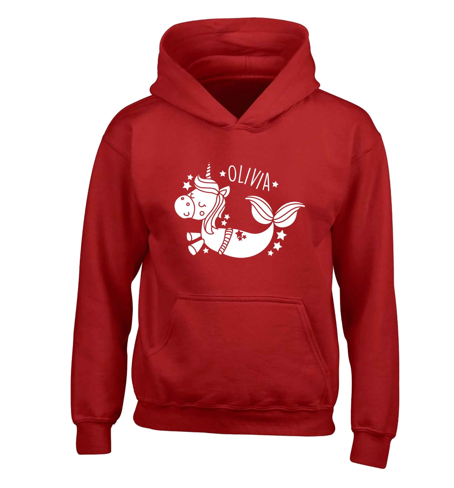 Unicorn mermaid - any name children's red hoodie 12-13 Years