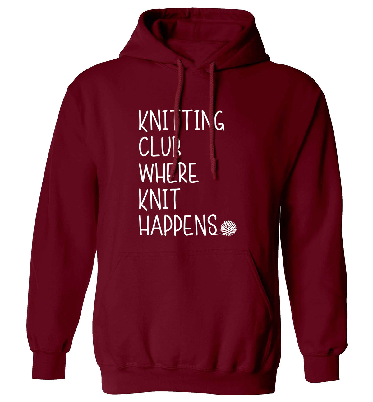 Knitting club where knit happens adults unisex maroon hoodie 2XL
