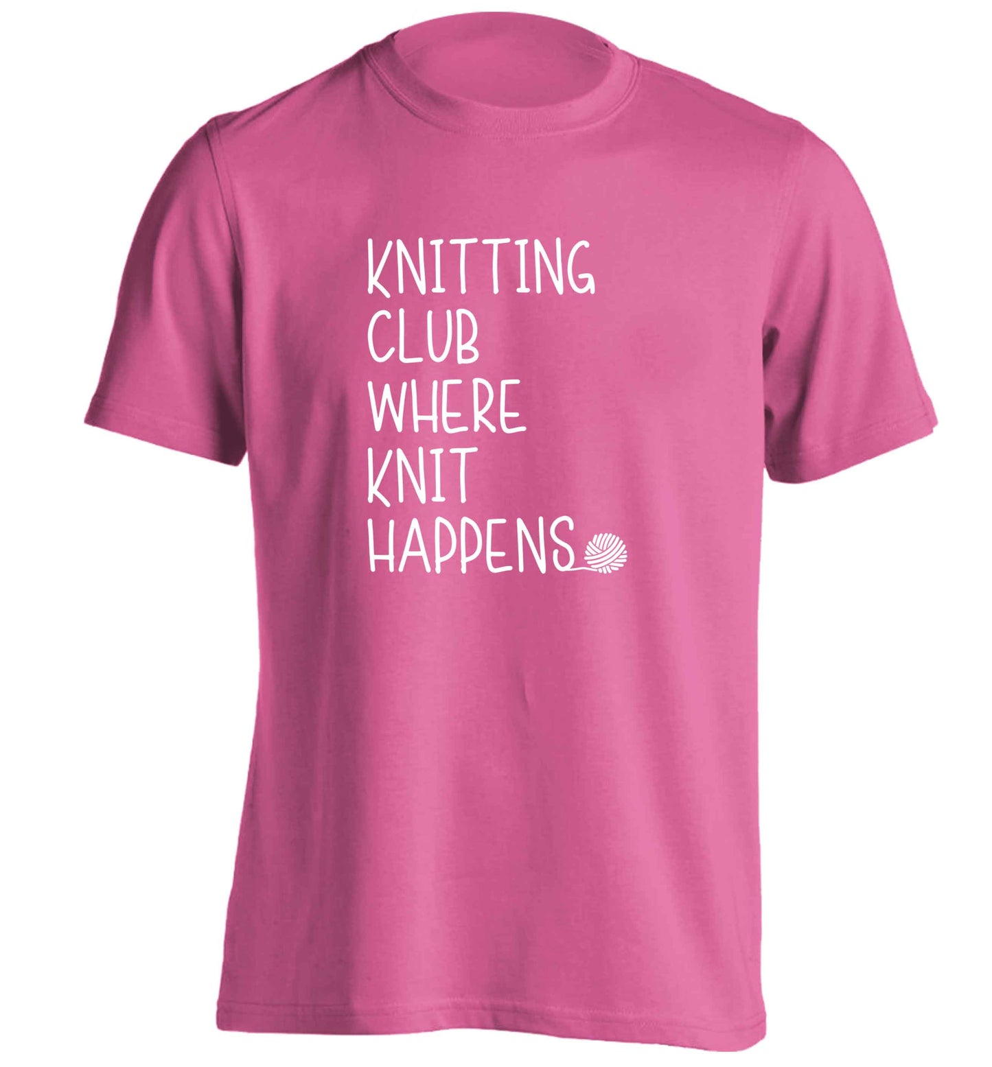 Knitting club where knit happens adults unisex pink Tshirt 2XL