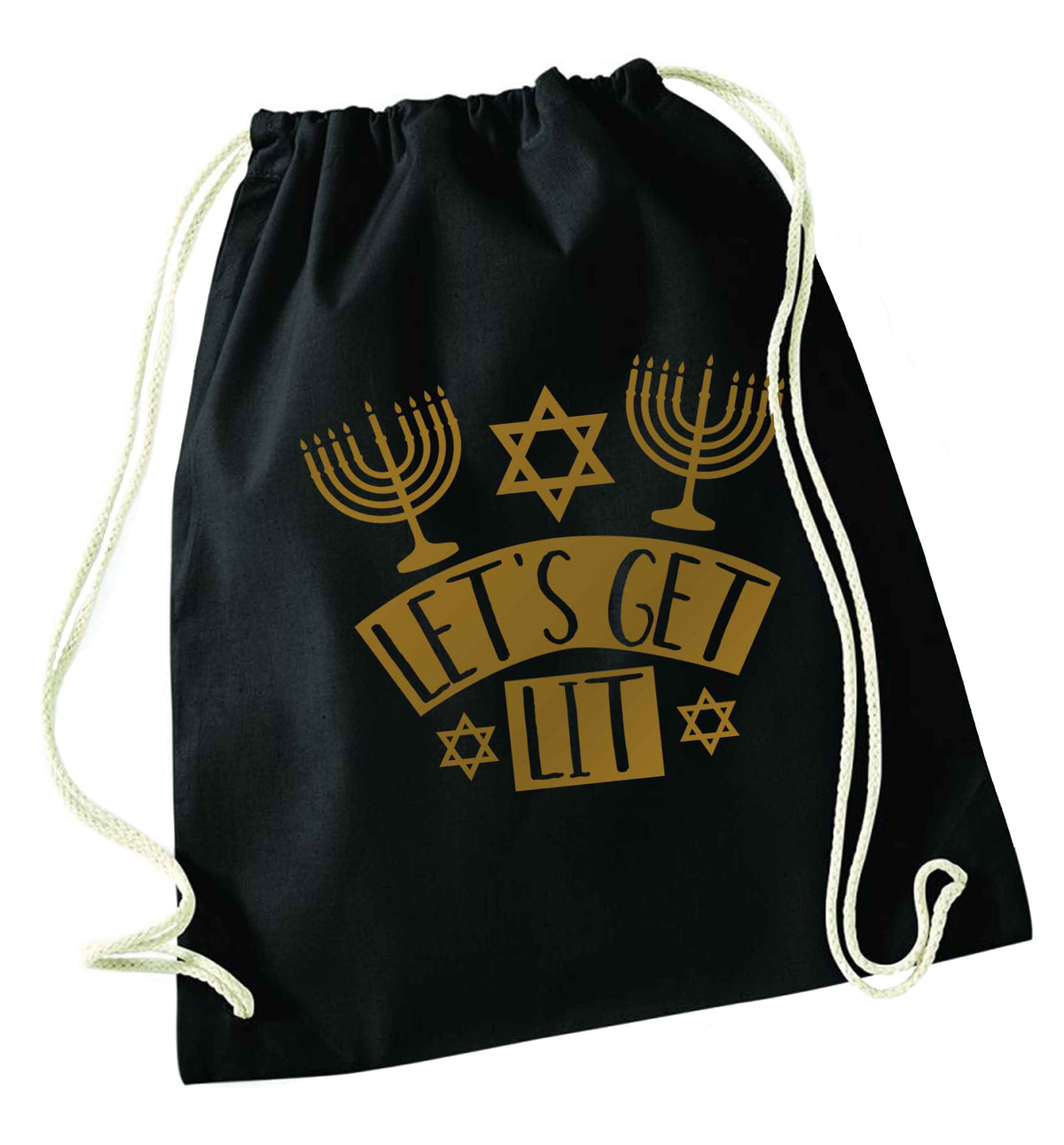 Let's get lit black drawstring bag