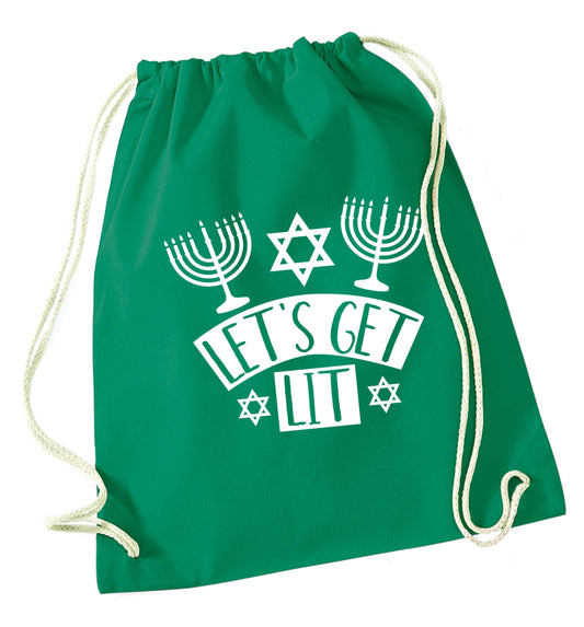 Let's get lit green drawstring bag