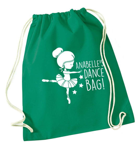 Personalised Ballet Dance Bag green drawstring bag
