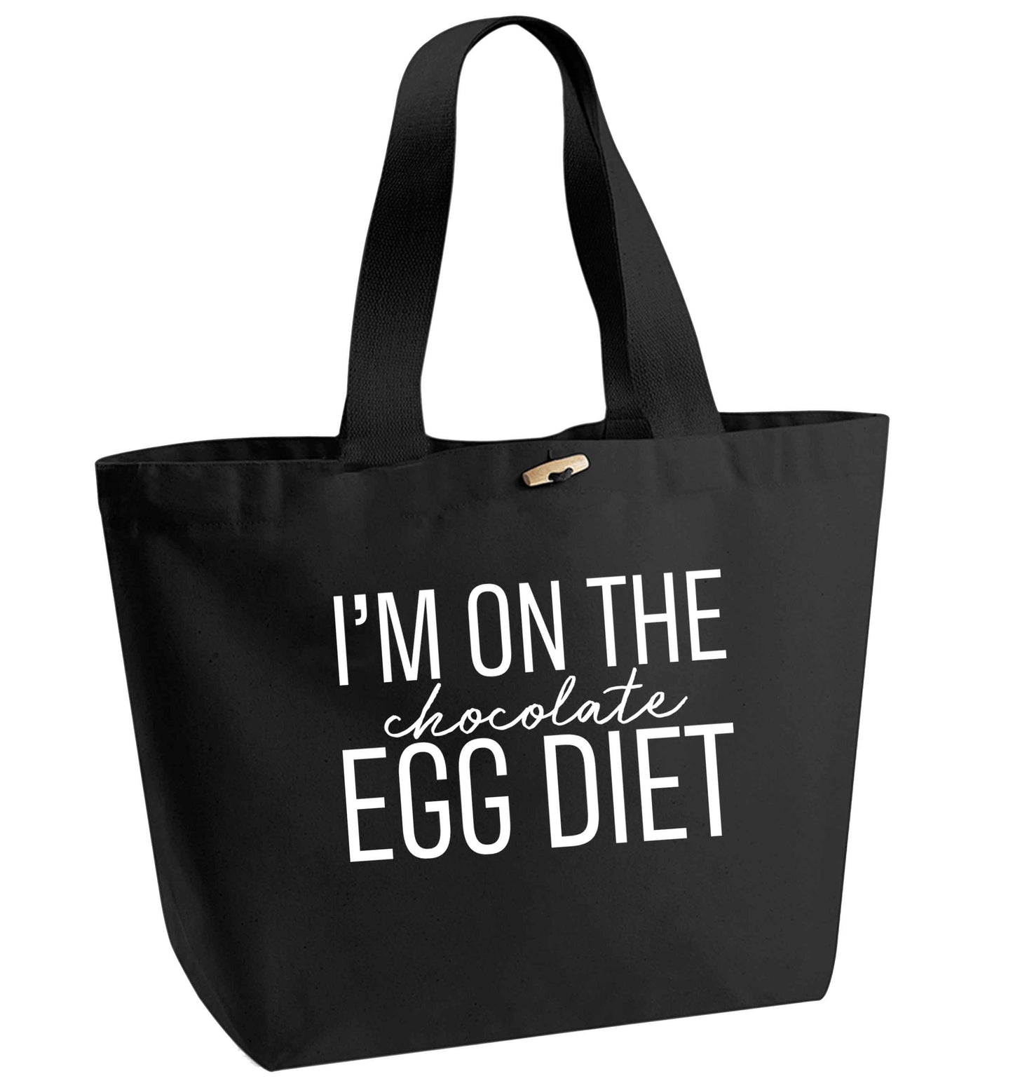 I'm on the chocolate egg diet organic cotton premium tote bag with wooden toggle in black