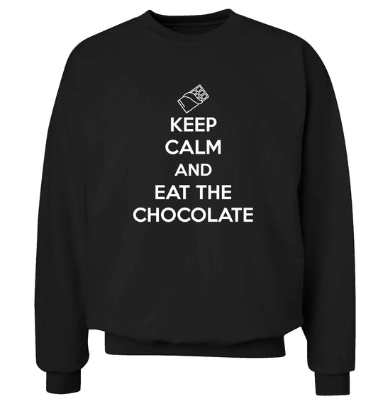funny gift for a chocaholic! Keep calm and eat the chocolate adult's unisex black sweater 2XL