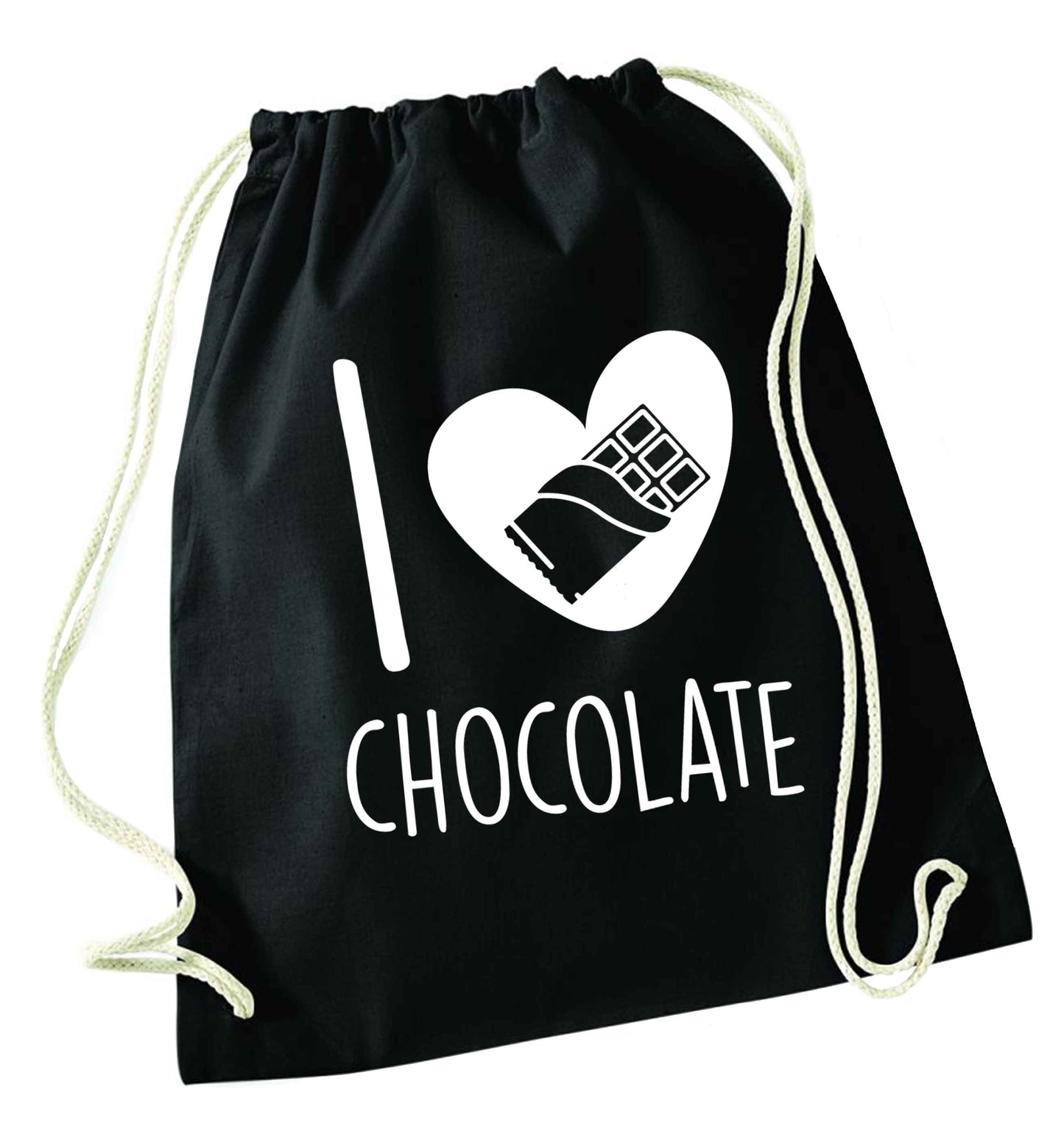 funny gift for a chocaholic! I love chocolate black drawstring bag
