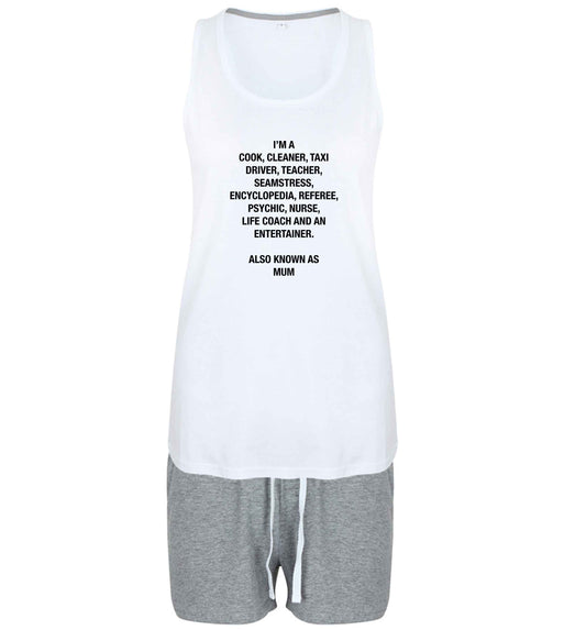 Funny gifts for your mum on mother's dayor her birthday! Mum, cook, cleaner, taxi driver, teacher, seamstress, encyclopedia, referee, psychic, nurse, life coach and entertainer size XL women's pyjama shorts set in grey