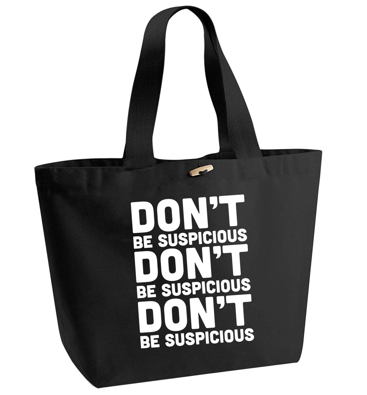Gen Z funny viral meme organic cotton premium tote bag with wooden toggle in black
