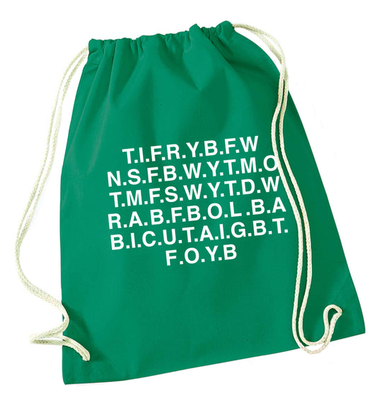 Gen Z funny viral meme green drawstring bag
