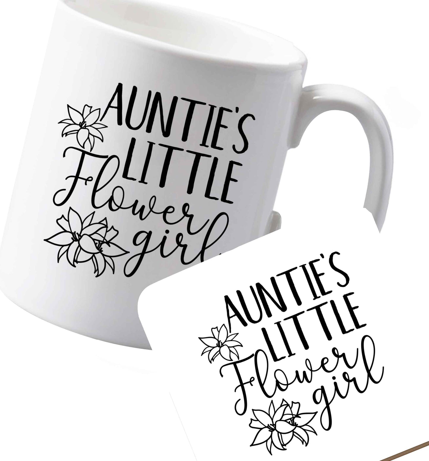 10 oz Ceramic mug and coaster Perfect wedding guest favours or hen party gifts! Personalised bridal floral wreath designs, any name, any role! both sides