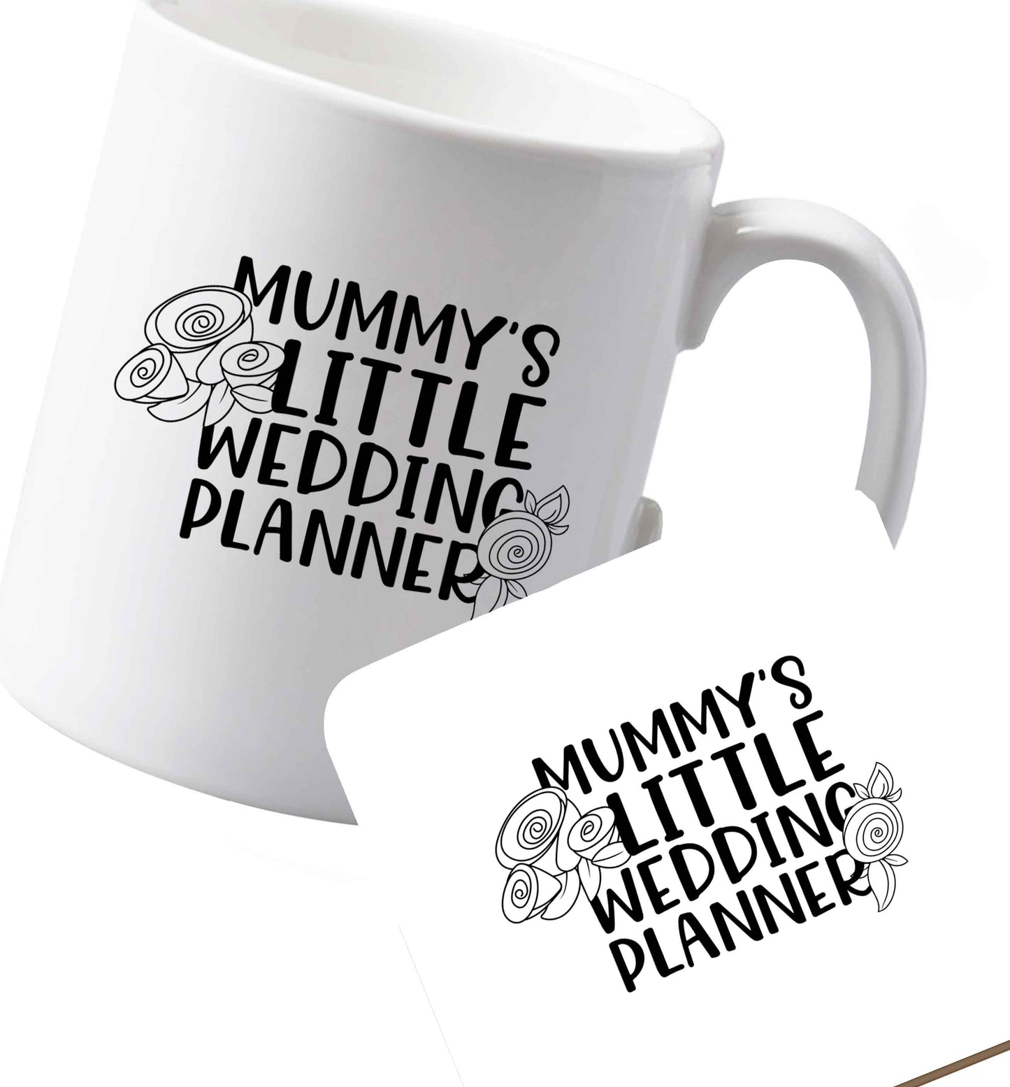 10 oz Ceramic mug and coaster adorable wedding themed gifts for your mini wedding planner! both sides