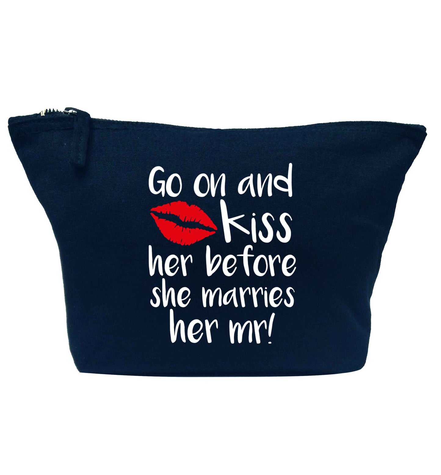 Kiss her before she marries her mr! navy makeup bag