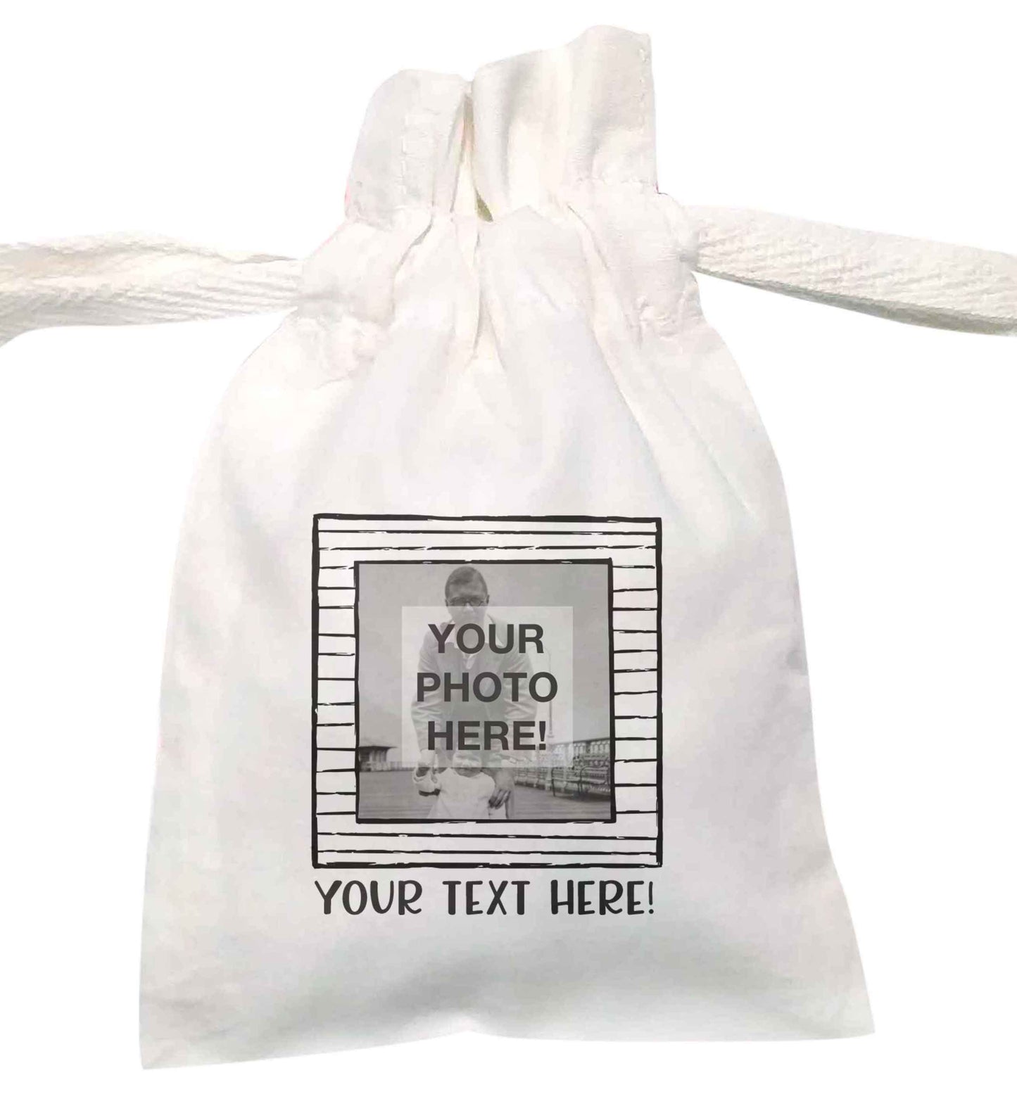 Any Photo or Text Black Frame | XS - L | Pouch / Drawstring bag / Sack | Organic Cotton | Bulk discounts available!