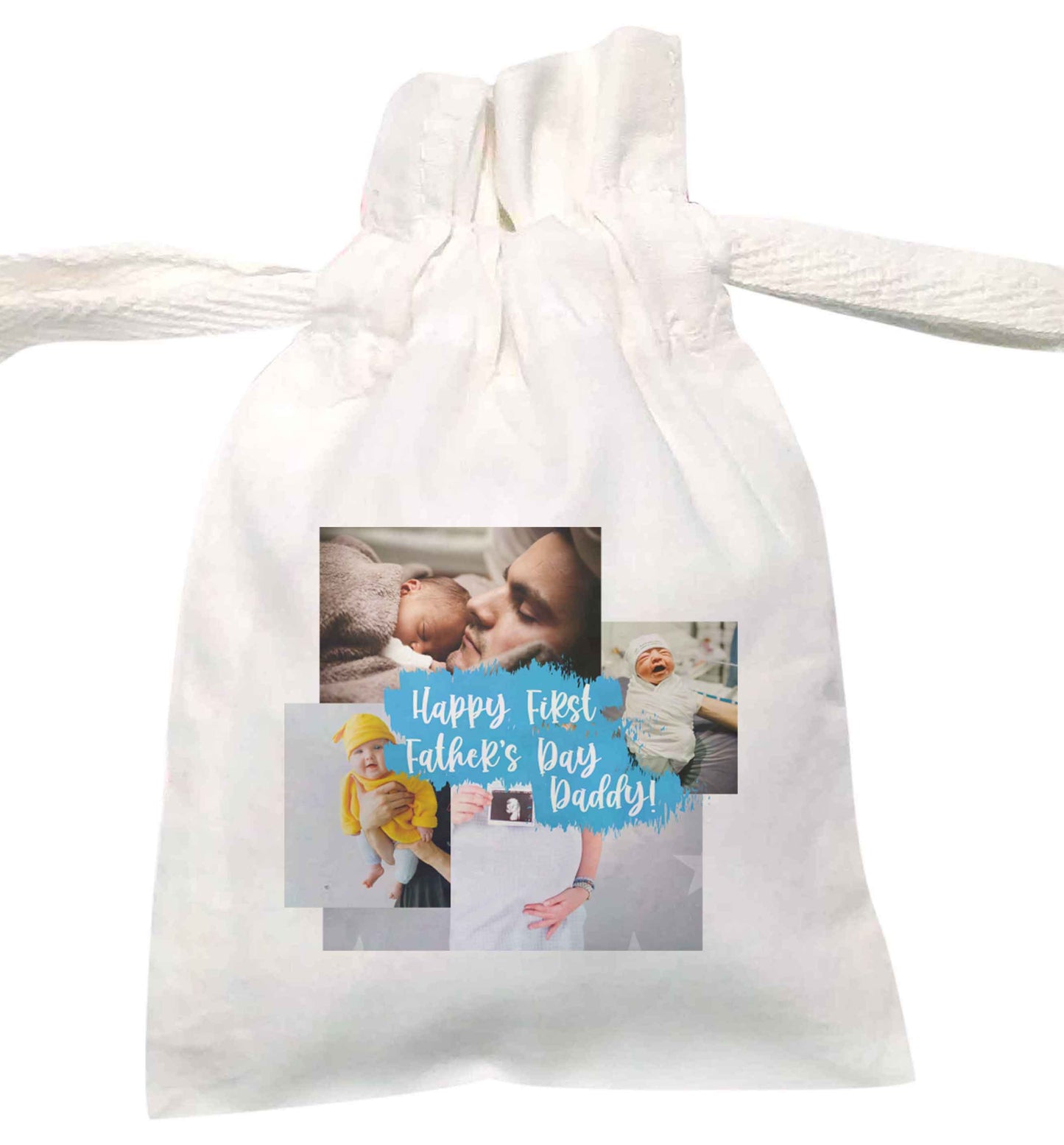 Happy first Father's day photo collage | XS - L | Pouch / Drawstring bag / Sack | Organic Cotton | Bulk discounts available!