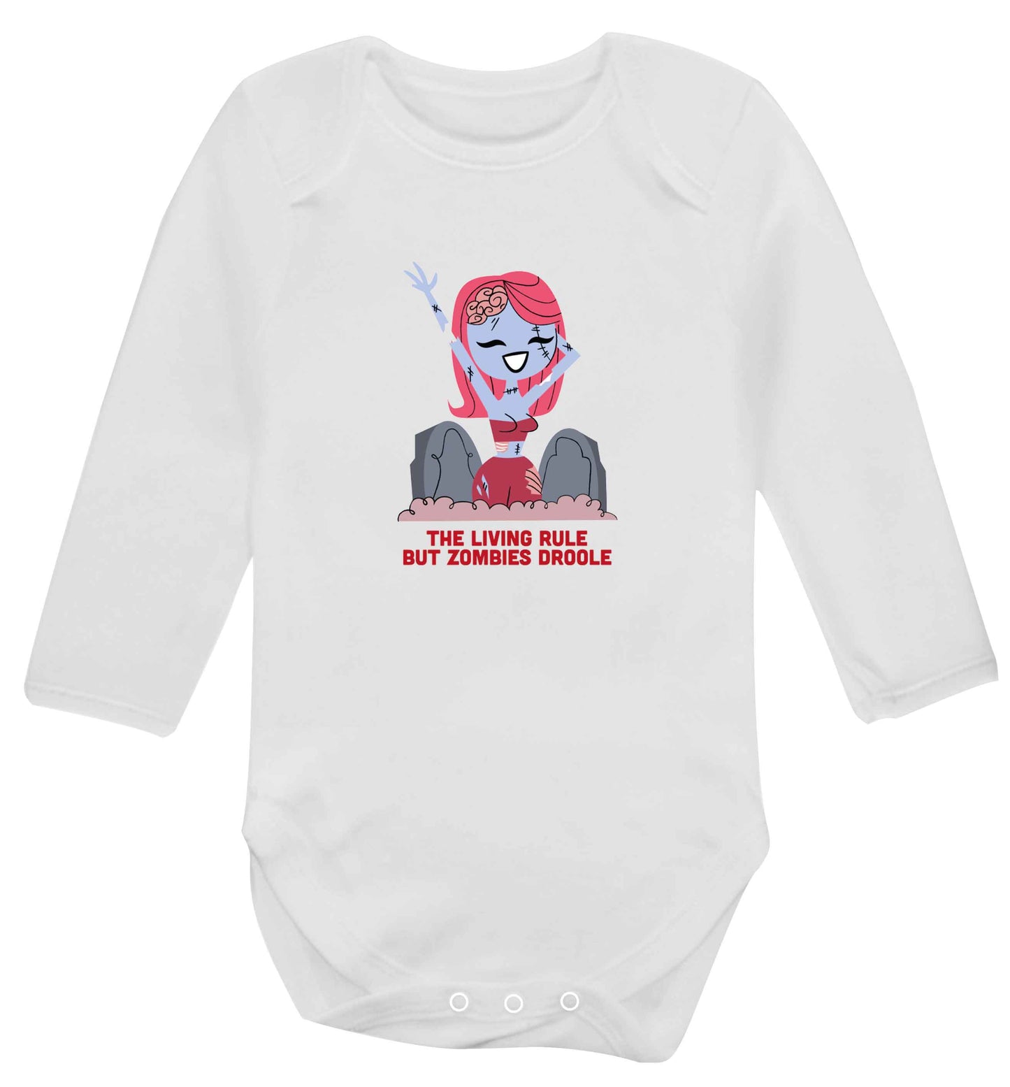 Living rule but zombies droole baby vest long sleeved white 6-12 months
