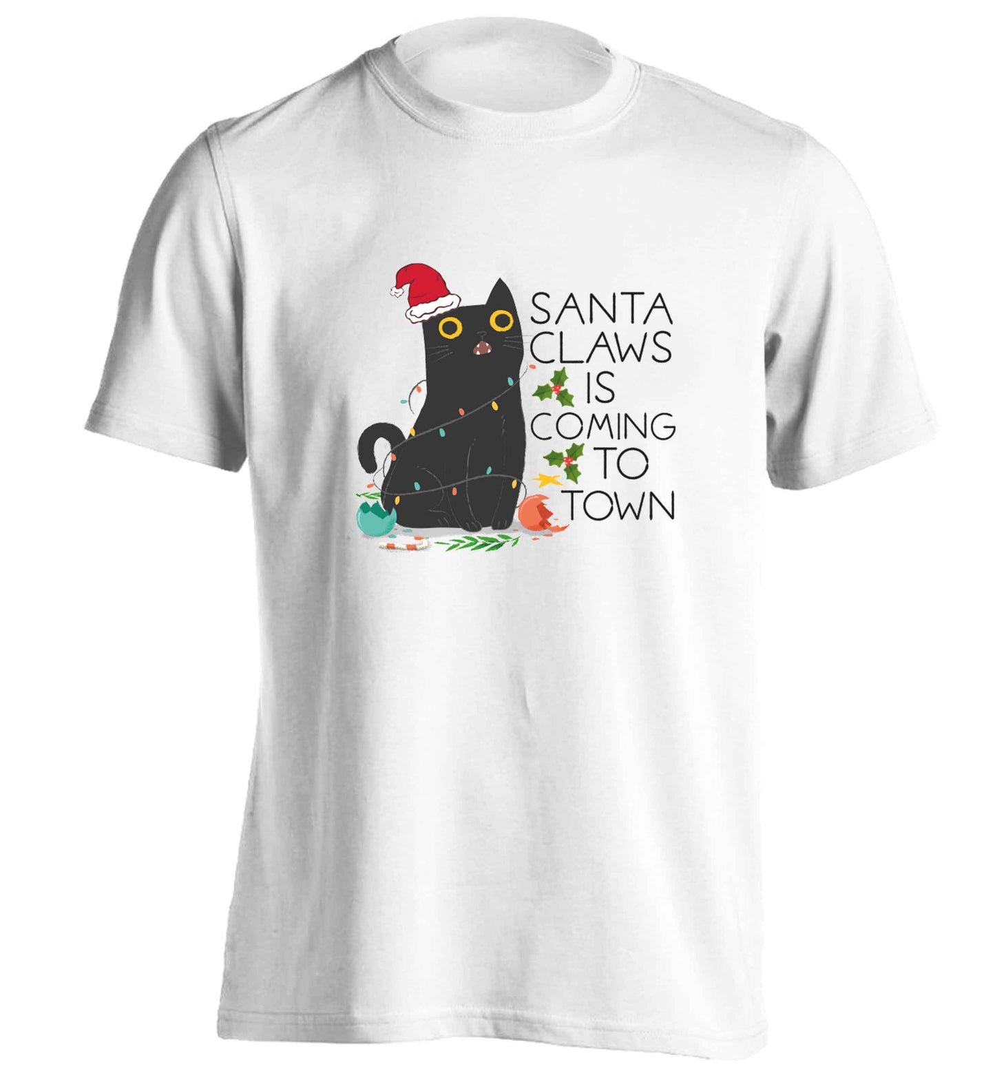 Santa claws is coming to town adults unisex white Tshirt 2XL