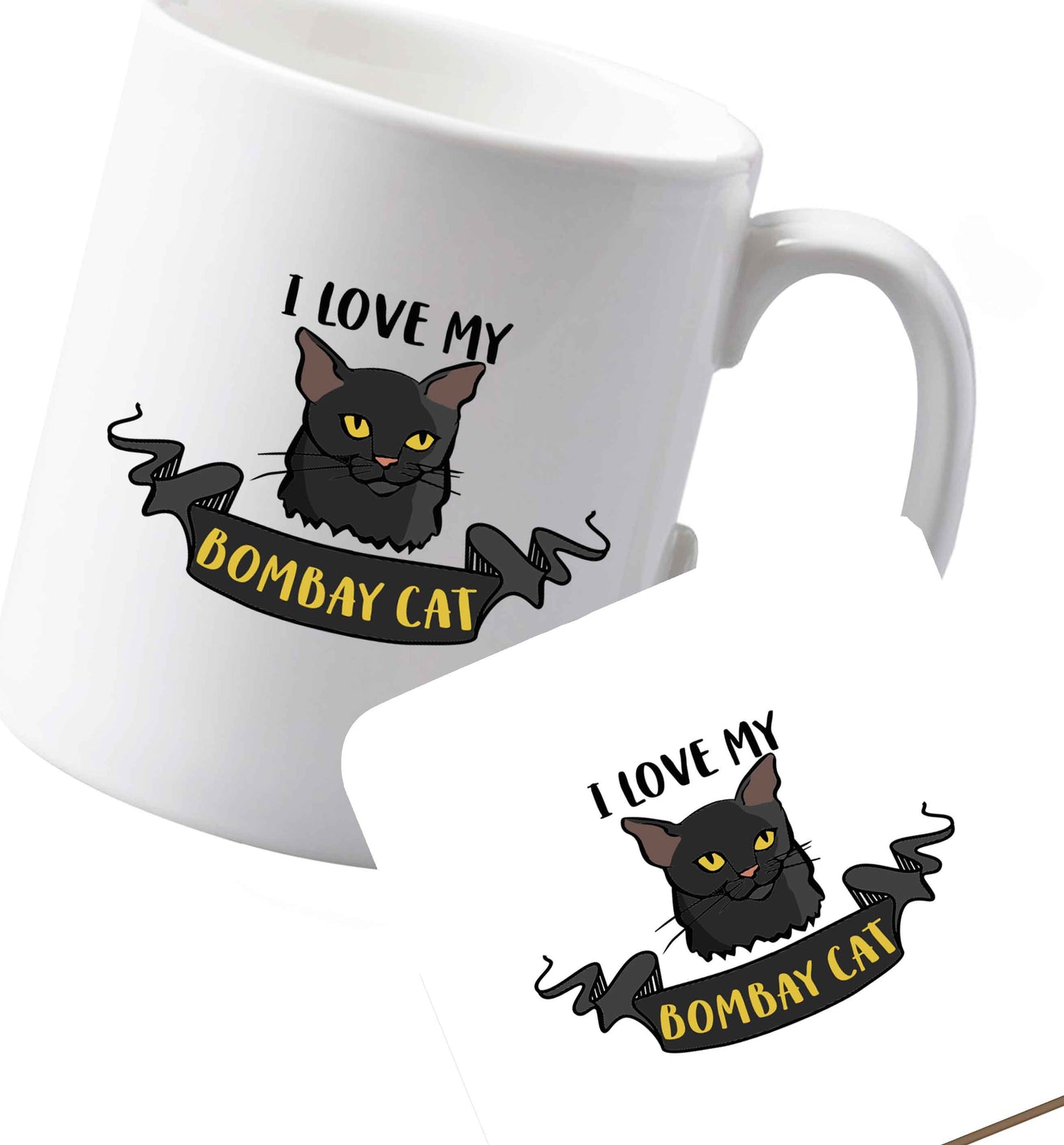 10 oz Ceramic mug and coaster I love my bombay cat both sides