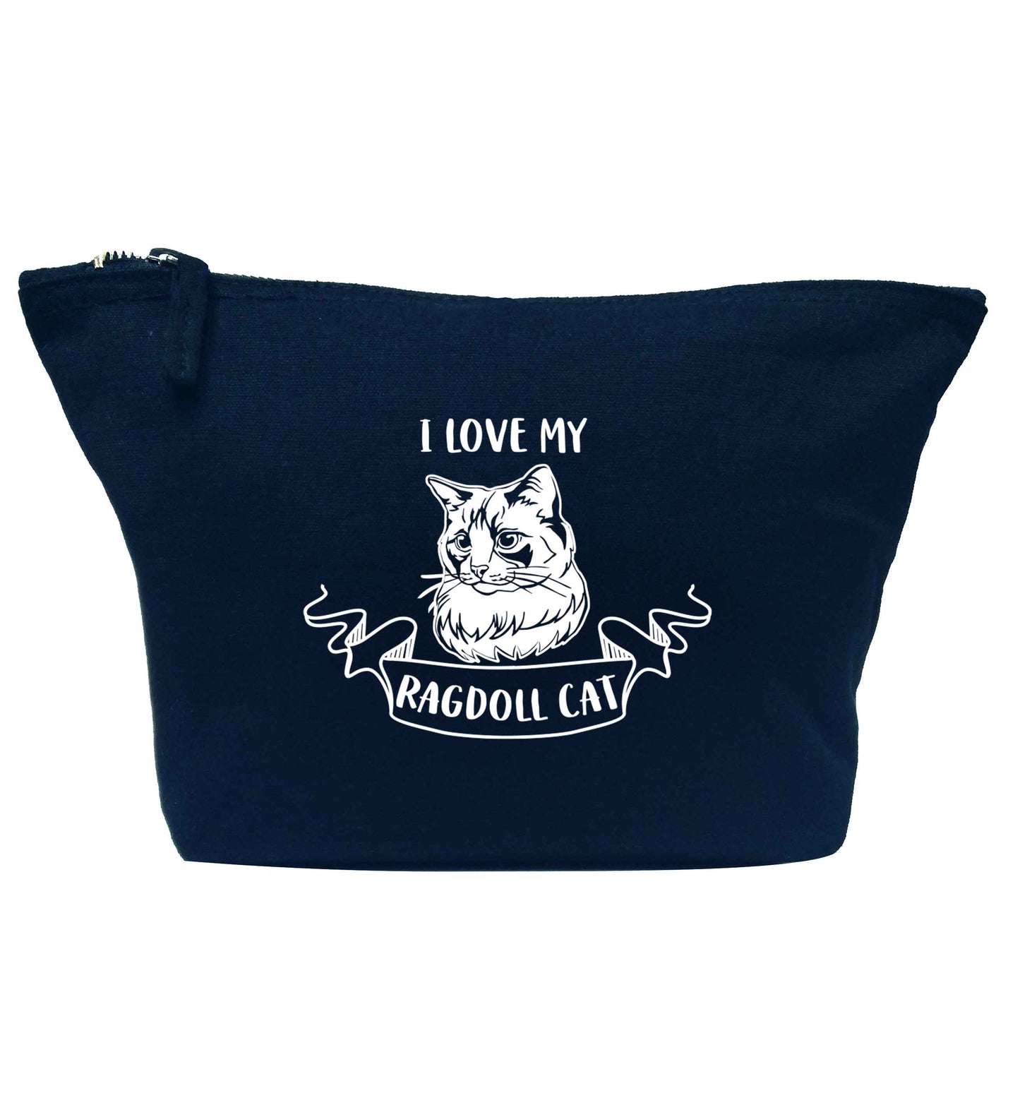 I love my ragdoll cat navy makeup bag