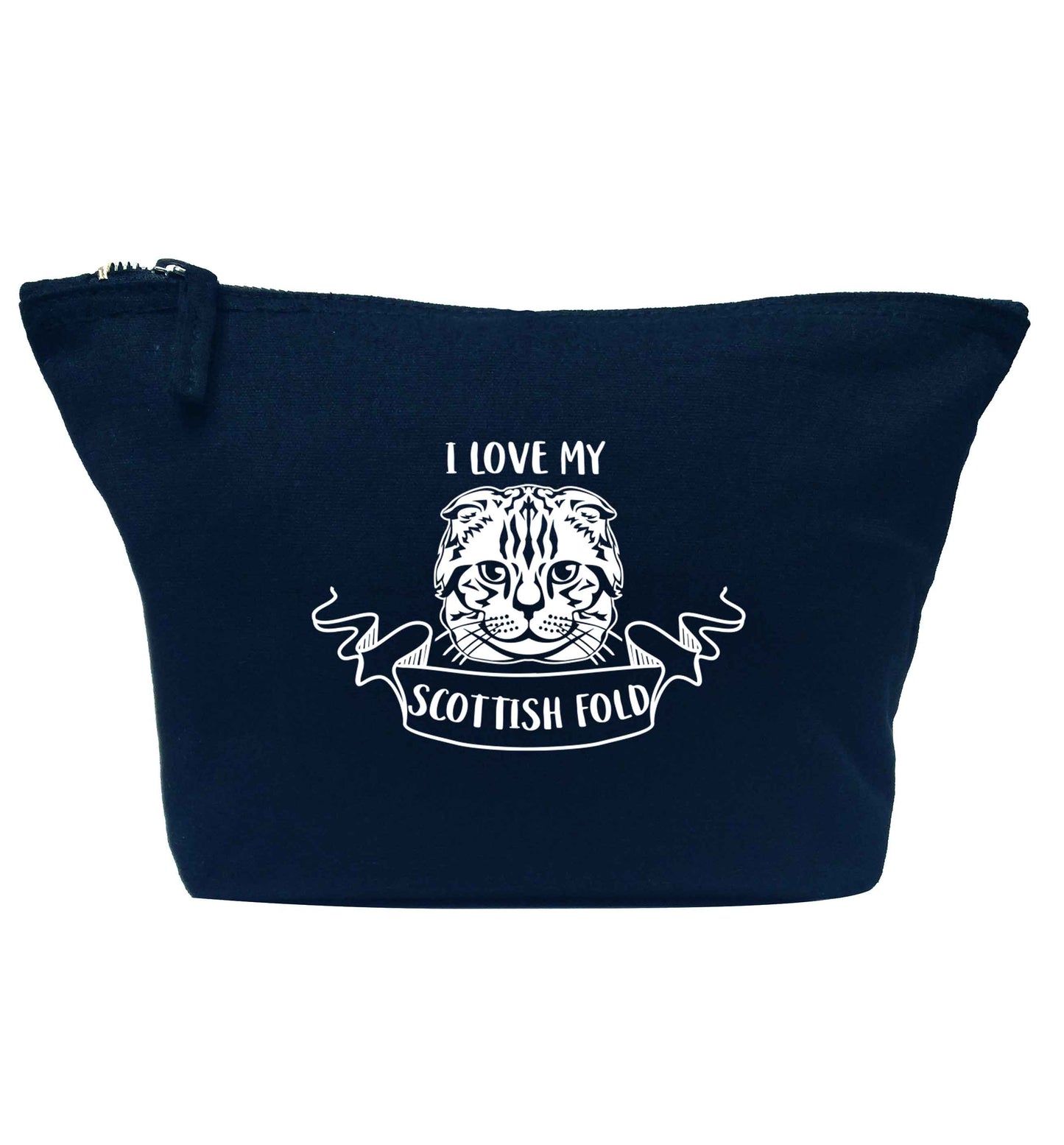 I love my scottish fold cat navy makeup bag