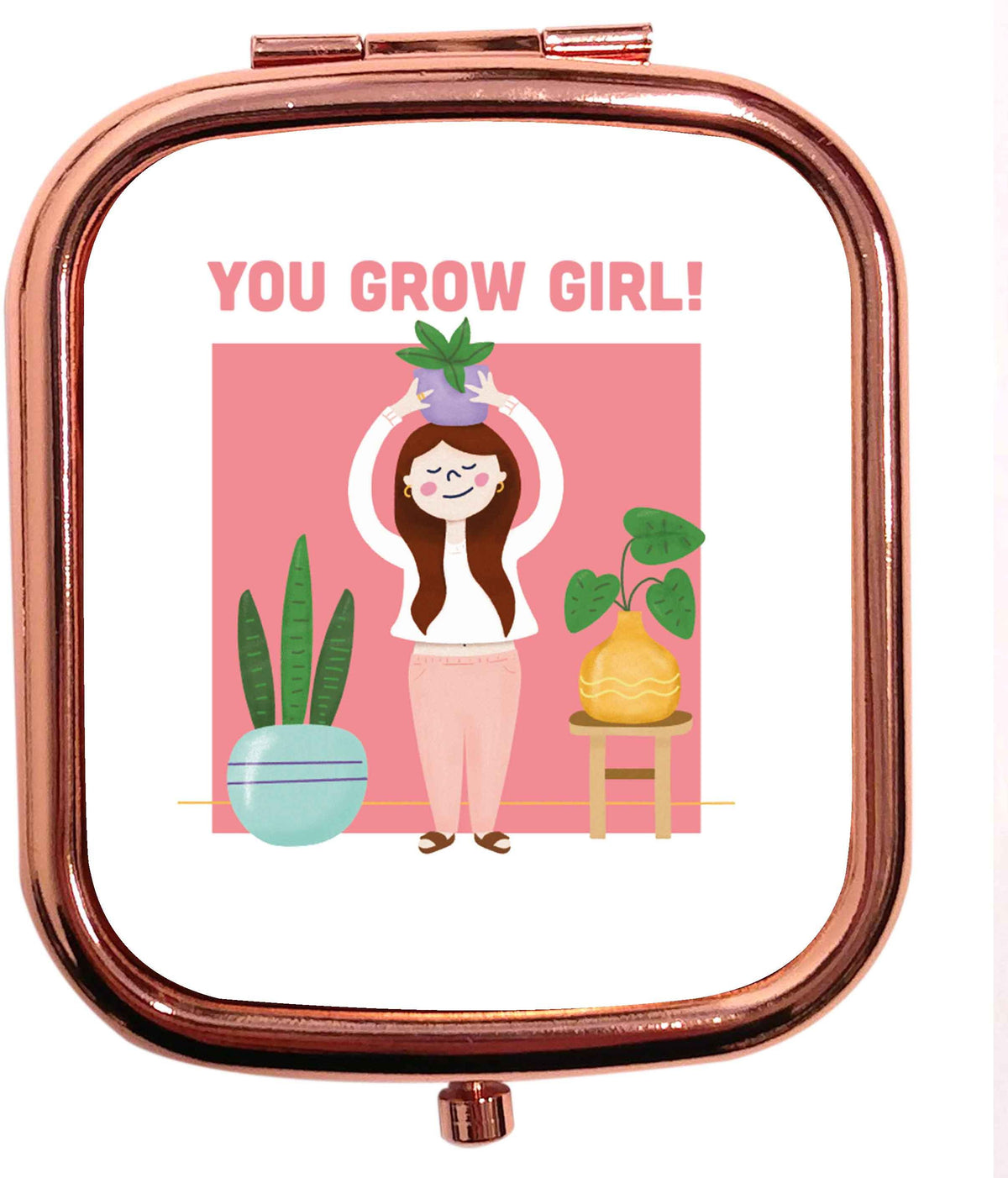 You grow girl rose gold square pocket mirror