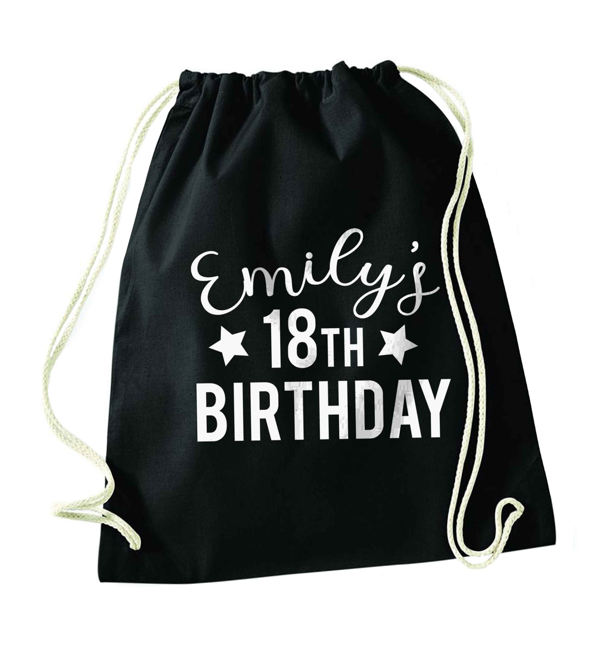 Personalised 18th birthday black drawstring bag