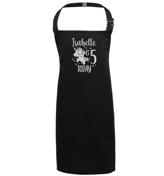 Today I am - Personalise with any name or age! Birthday unicorn black apron 7-10 years