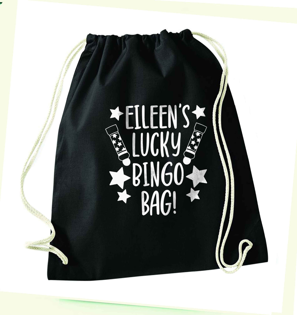 Personalised lucky bingo bag black drawstring bag
