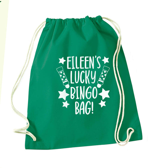 Personalised lucky bingo bag green drawstring bag