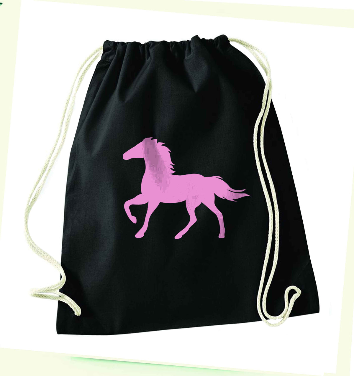 Pink horse black drawstring bag