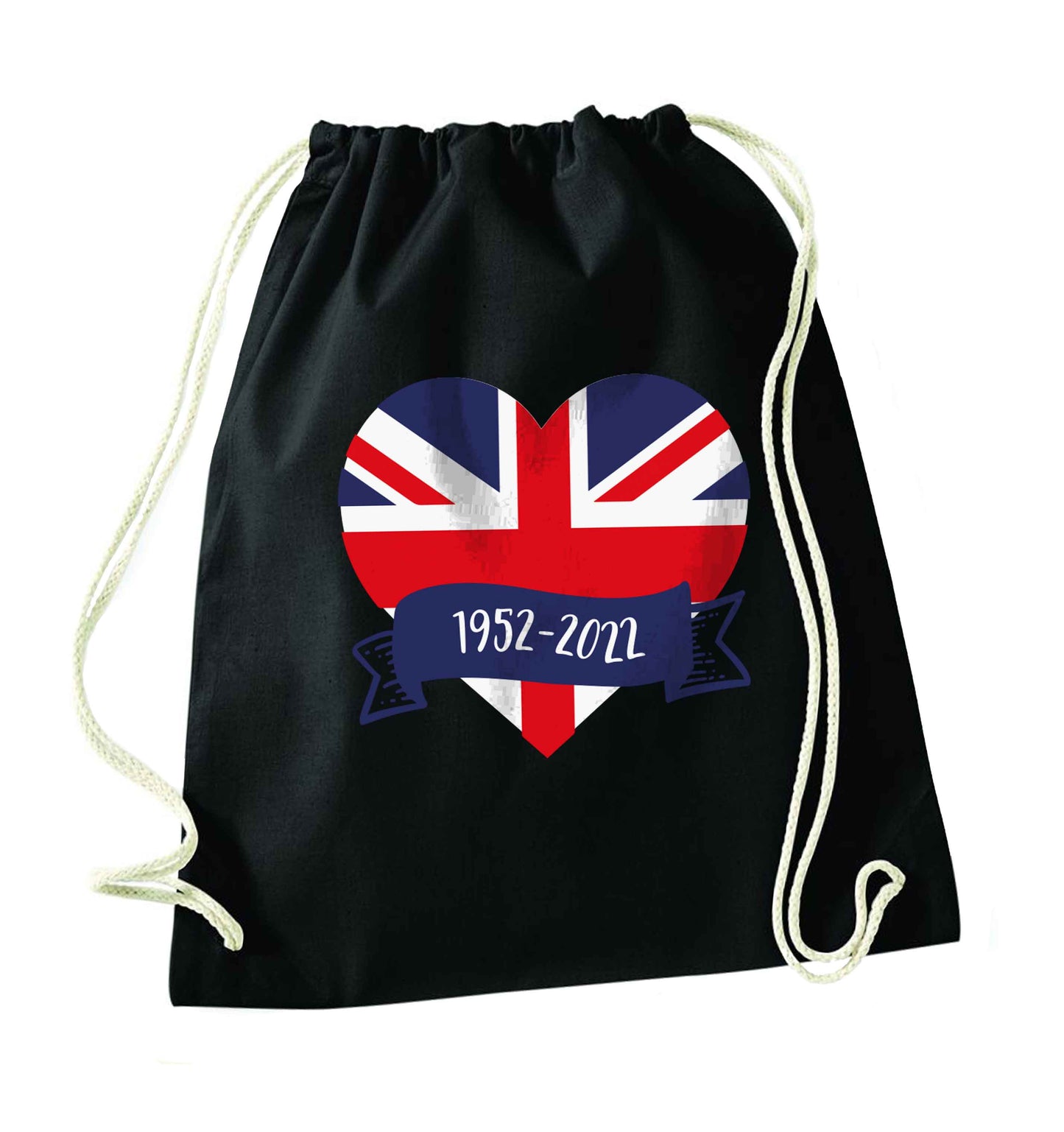 British flag heart Queens jubilee black drawstring bag