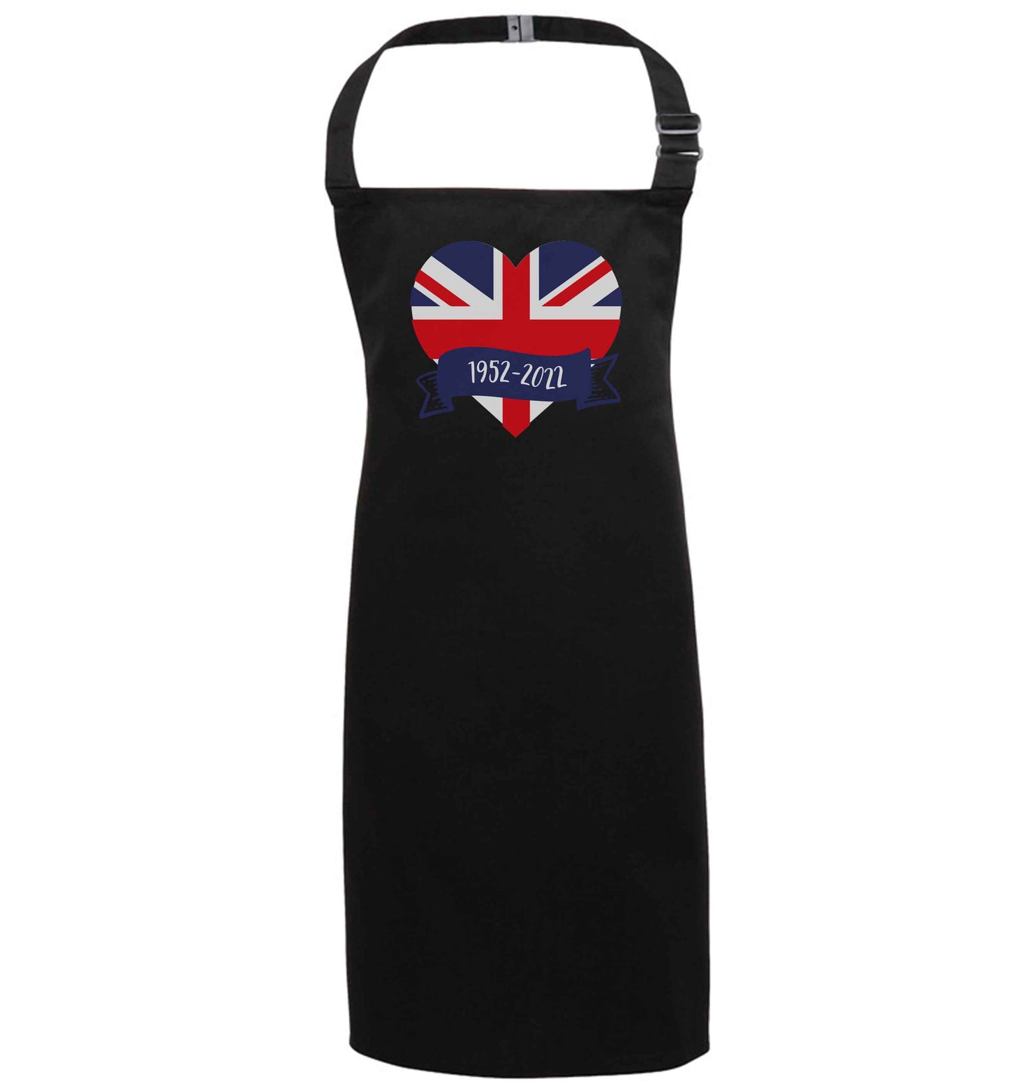 British flag heart Queens jubilee black apron 7-10 years
